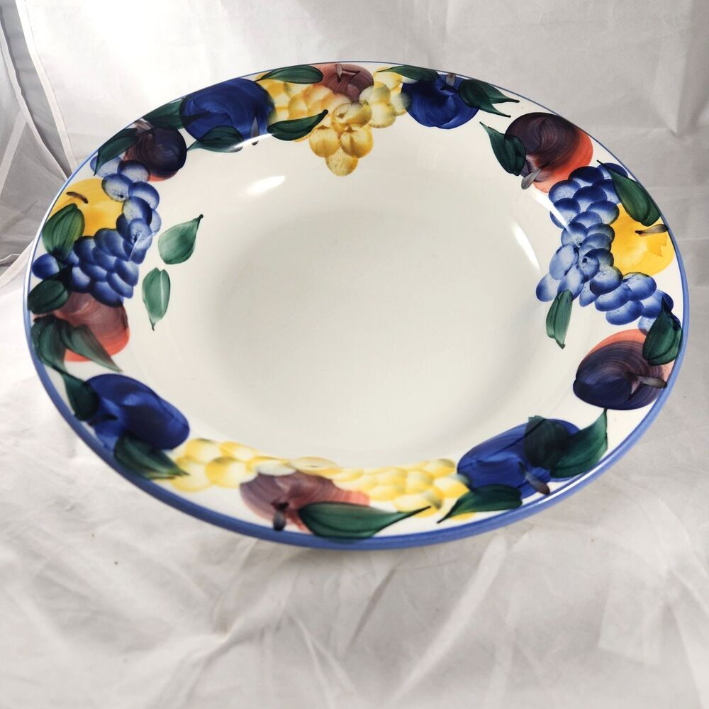 Dansk Tuscany Multicolored Fruit Rim White Pasta Serving Bowl Italian 13.5 in